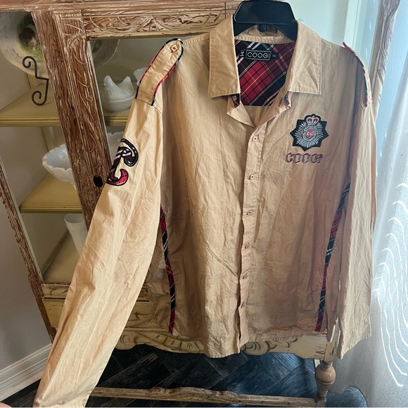 COOGI Tan Men's Vintage XXL Button Shirt with Embroidered Accents - Picture 3 of 11